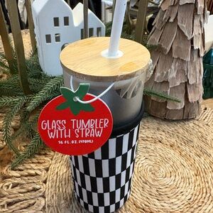 New Target Checkered Glass Tumbler with Straw